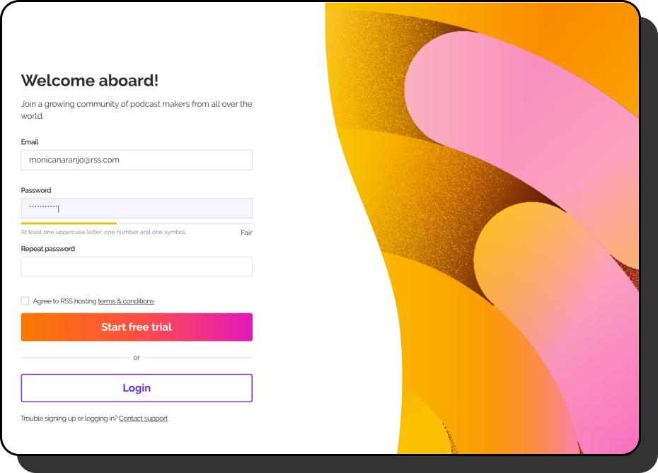 RSS.com signup flow screenshot