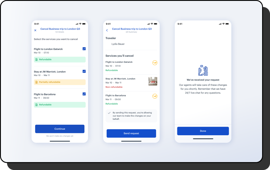 TravelPerk trip cancellation flow screenshot